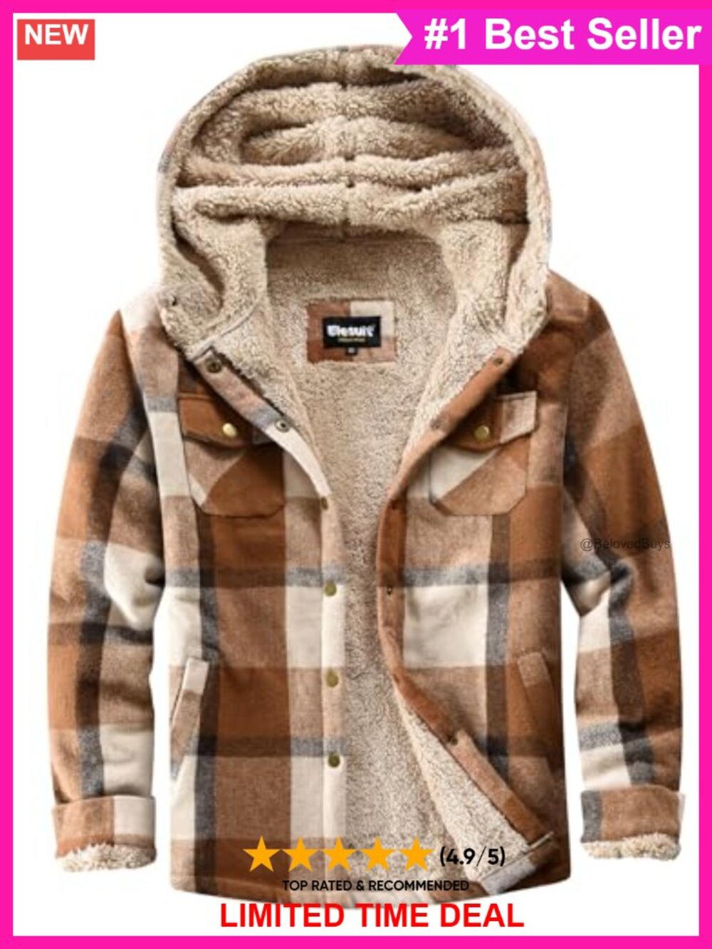 Women Fleece Flannel Plaid Sherpa Hooded Button Down Jacket
